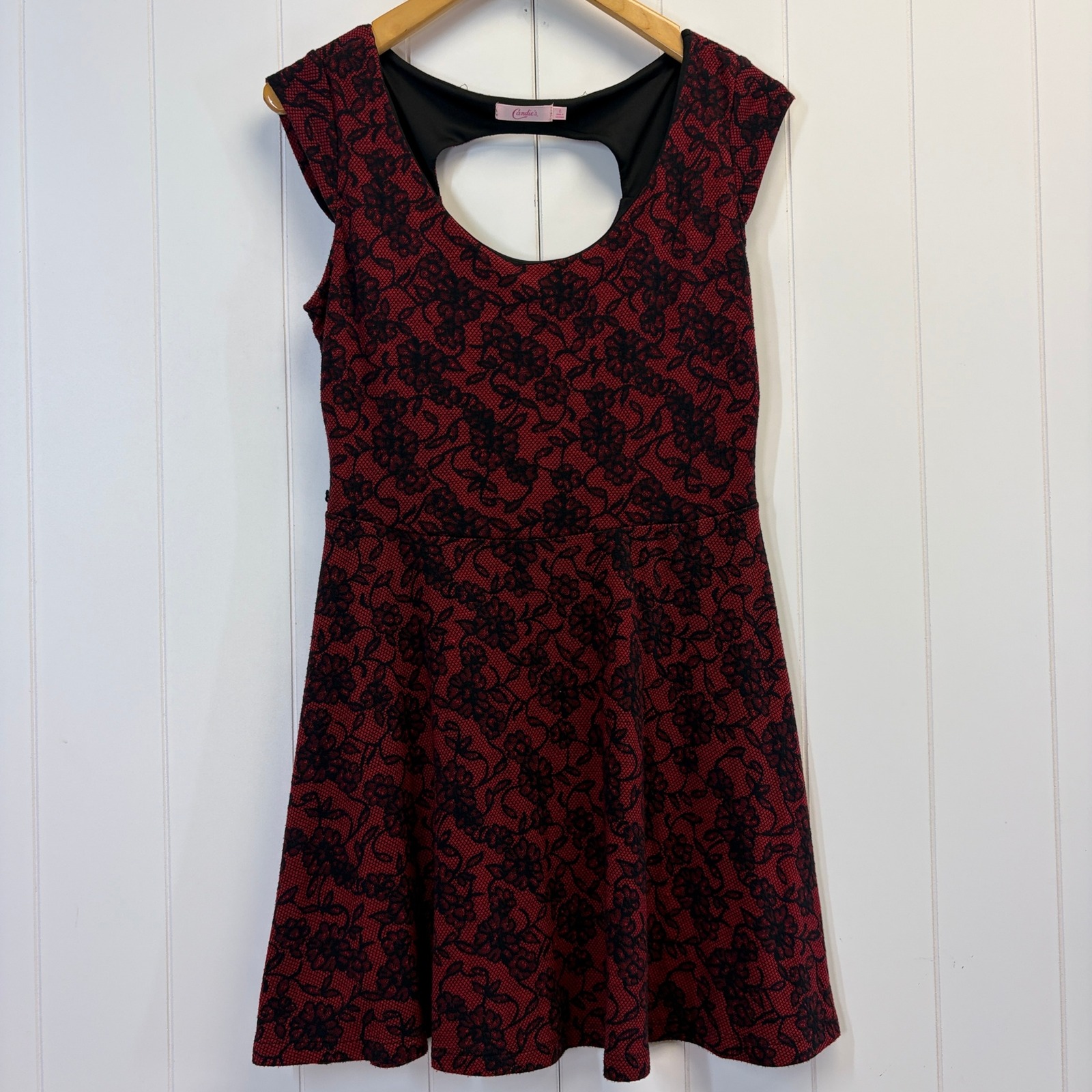 Candies Goth Fit And Flare Floral Dress Women Size L Dark Romance Fairy Grunge